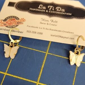 Gold and White Butterfly Earrings